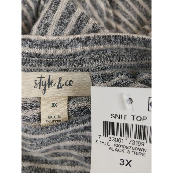 Style & Co Hannah Striped Top Gray Stripe 0X Scoop Lightweight Comfortable Relax - Picture 9 of 9